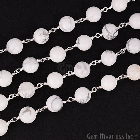 Howlite Jade Beads Silver Plated Wire Wrapped Rosary Chain (763855962159)
