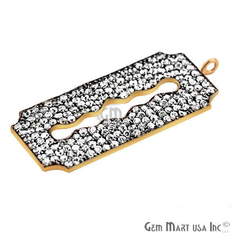 Cubic Zircon Pave 'Blade' Gold Vermeil Charm For Bracelet & Pendants - GemMartUSA