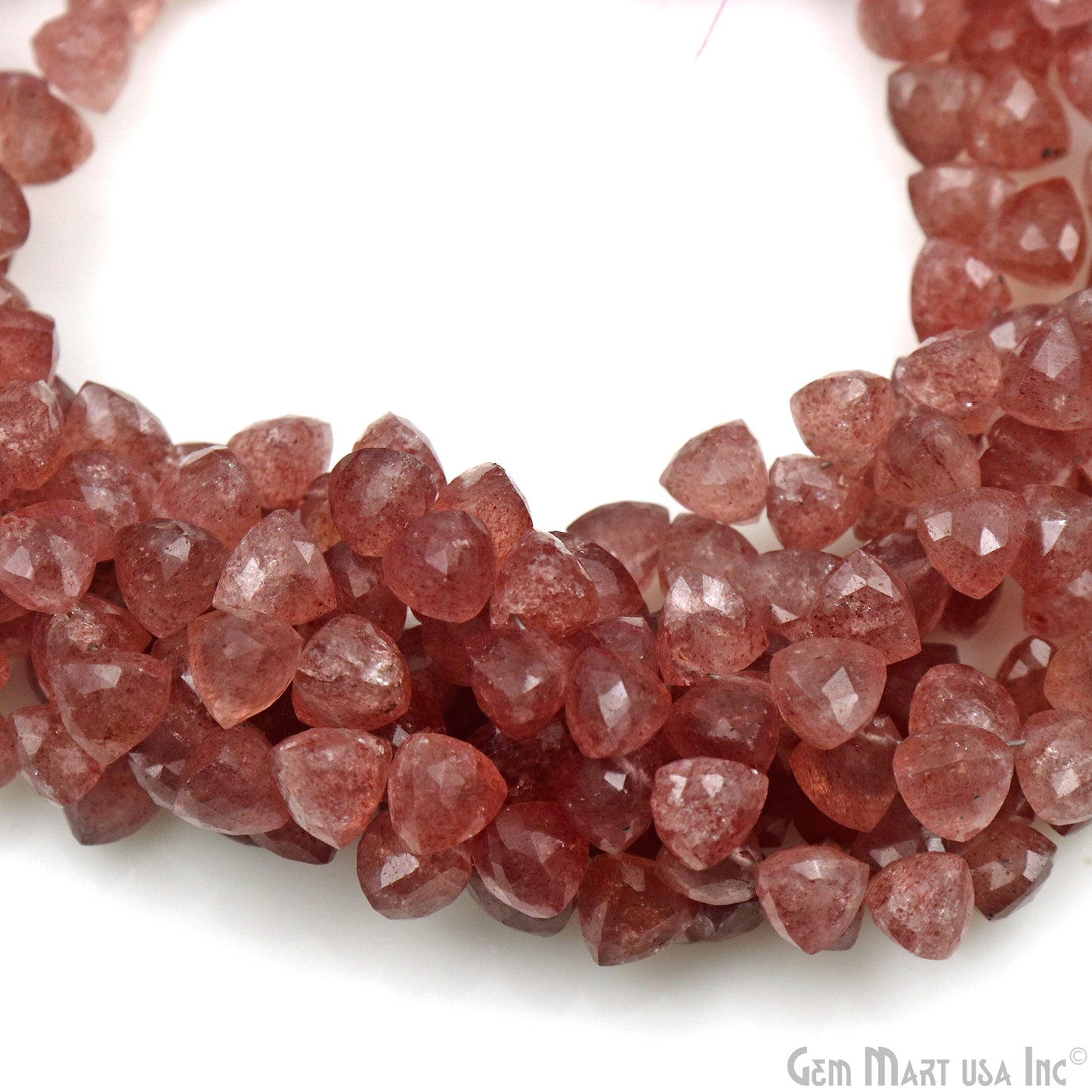 Strawberry Quartz Triangle Beads, 8 Inch Gemstone Strands, Drilled Strung Briolette Beads, Triangle Shape, 6-7mm