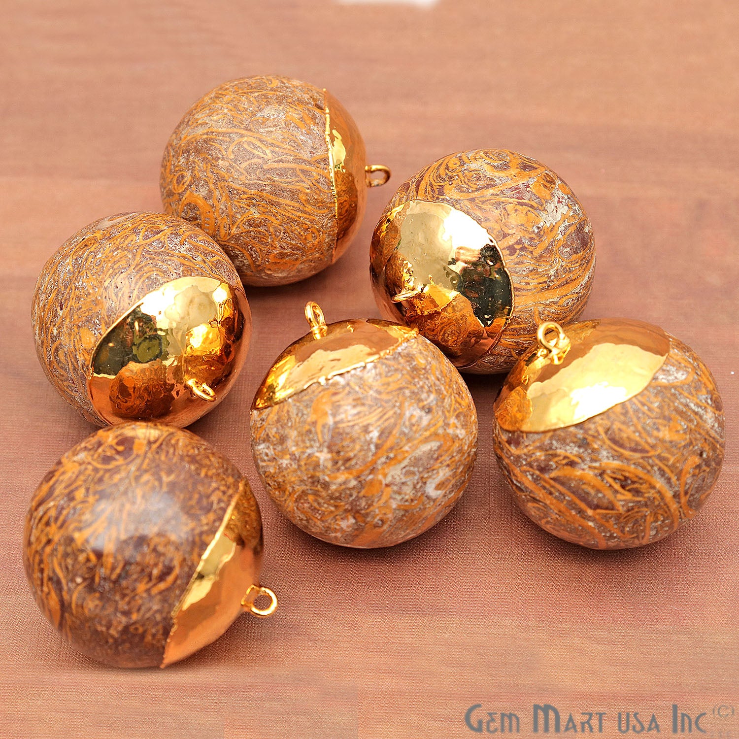 Gemstone Ball 25x28mm Gold Edged Single Bail Charm Ball Connector - GemMartUSA