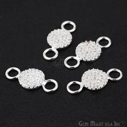 Cubic Zircon Pave 'Disk' Silver Charm for Bracelet Pendants & Necklace - GemMartUSA