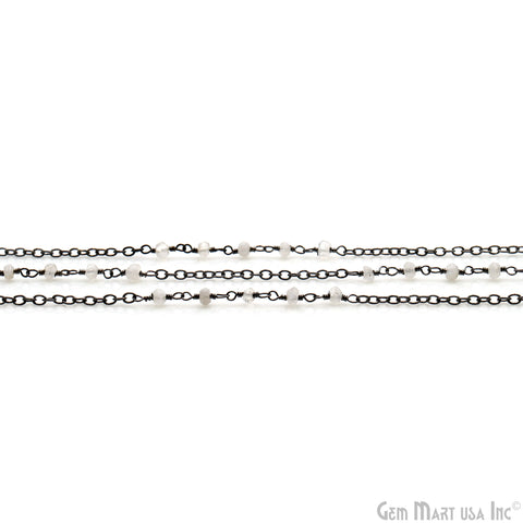 Rainbow Moonstone Beads 3-3.5mm Oxidized Wire Wrapped Rosary Chain