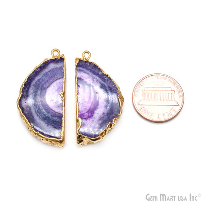 Agate Slice 16x41mm Organic Gold Electroplated Gemstone Earring Connector 1 Pair