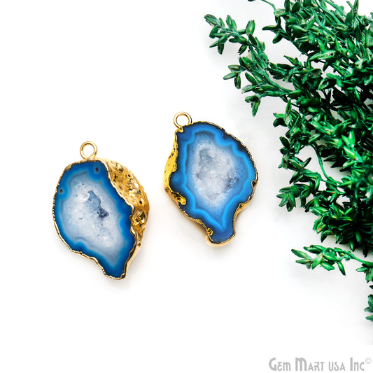 Geode Druzy 33x21mm Organic Gold Electroplated Single Bail Gemstone Earring Connector 1 Pair