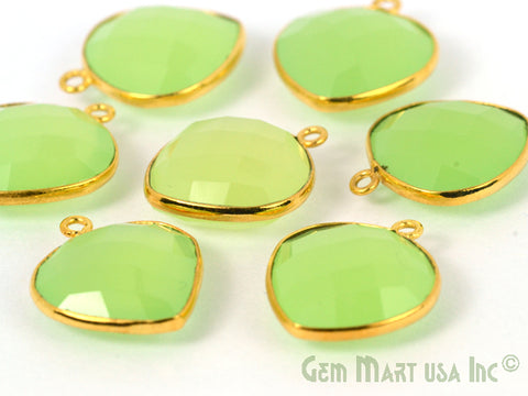 Green Chalcedony Heart 16mm Single Bail Gemstone Gold Bezel Connector