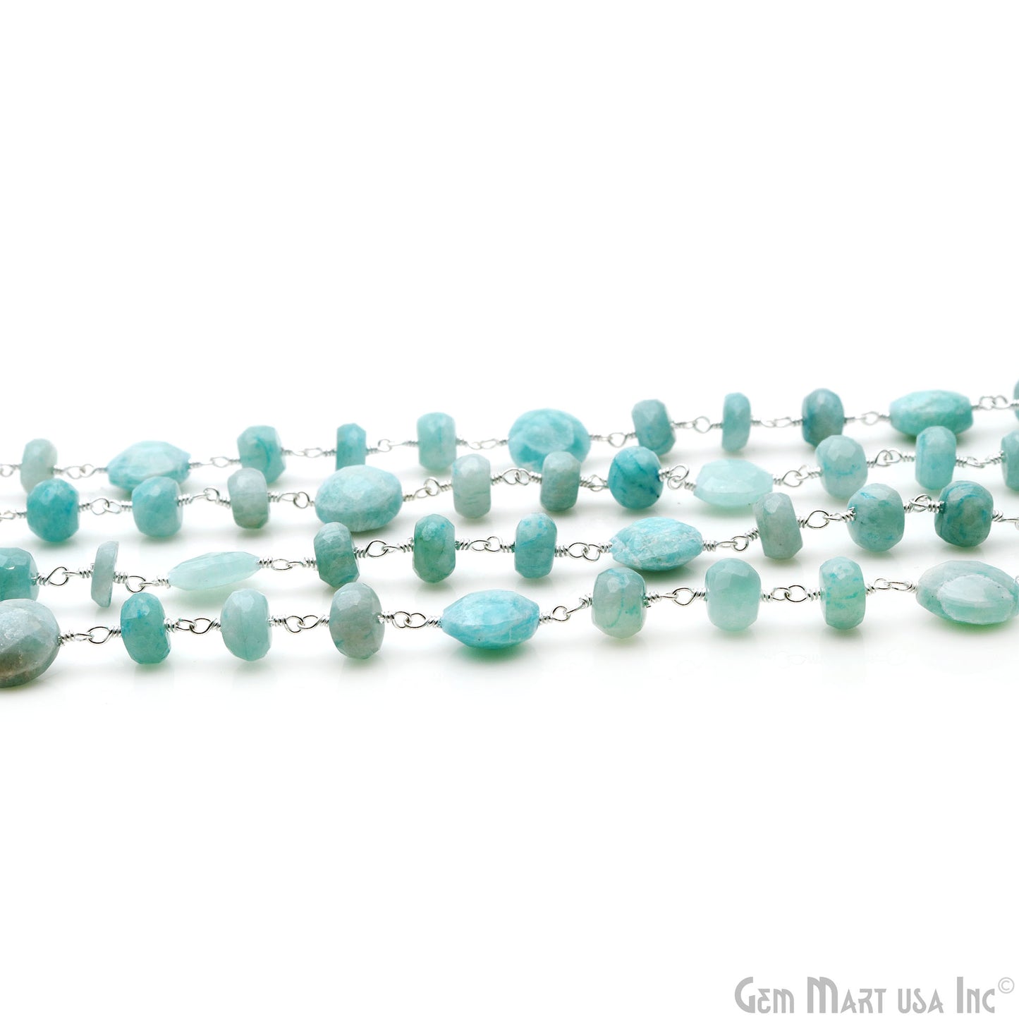 Amazonite Coin 7-8mm Silver Plated Rough Beads Rosary Chain