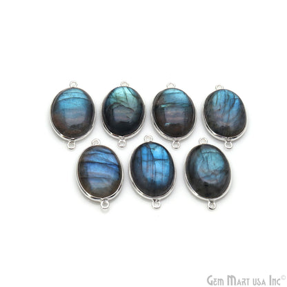 Flashy Labradorite Cabochon 15x20mm Oval Double Bail Silver Plated Gemstone Connector