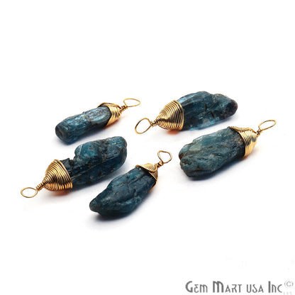 Blue Kyanite Gold Wire Wrapped 25x8mm Jewelry Making Rough Shape Connector - GemMartUSA