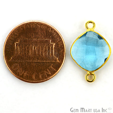 Blue Topaz Cushion 10mm Gold Plated Double Bail Gemstone Connector - GemMartUSA