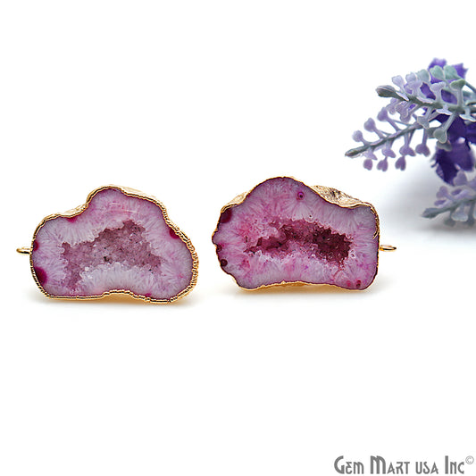 DIY Agate Slice Geode Druzy 35x22mm Gold Electroplated Loop Connector Studs Earrings - GemMartUSA