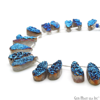 Blue Druzy Pears Beads, 8 Inch Gemstone Strands, Drilled Strung Briolette Beads, Pears Shape, 23X10mm