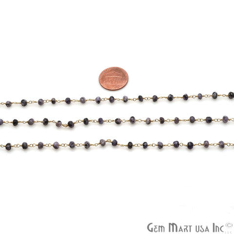Lavender Quartz Jade Faceted Beads 4mm Gold Plated Wire Wrapped Rosary Chain - GemMartUSA