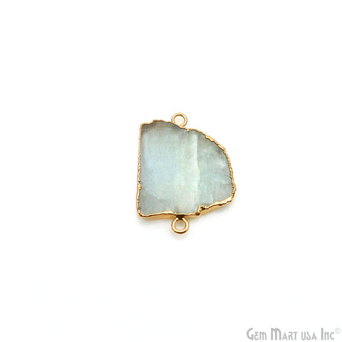 Aquamarine Free Form 42x30mm Gold Electroplated Gemstone Double Bail Connector