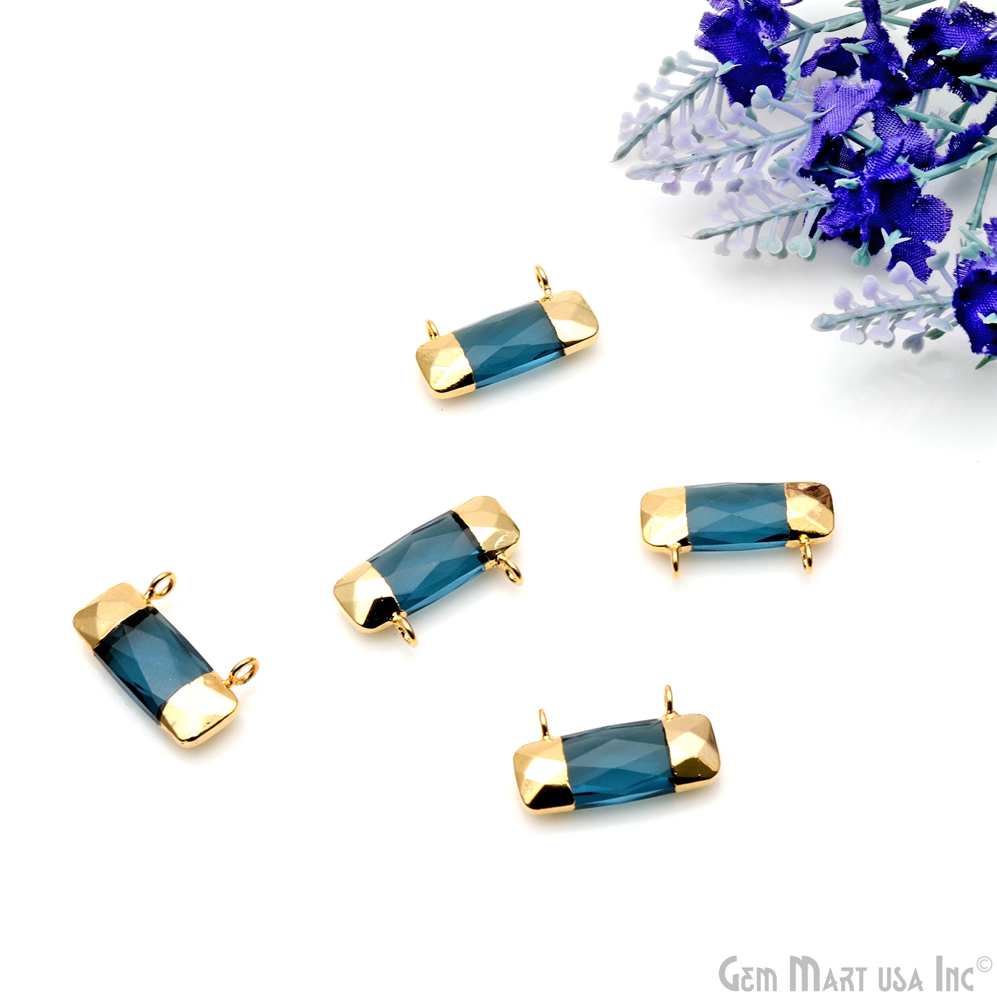 Iolite Rectangle 21x11mm Gold Electroplated Cat Bail Connector