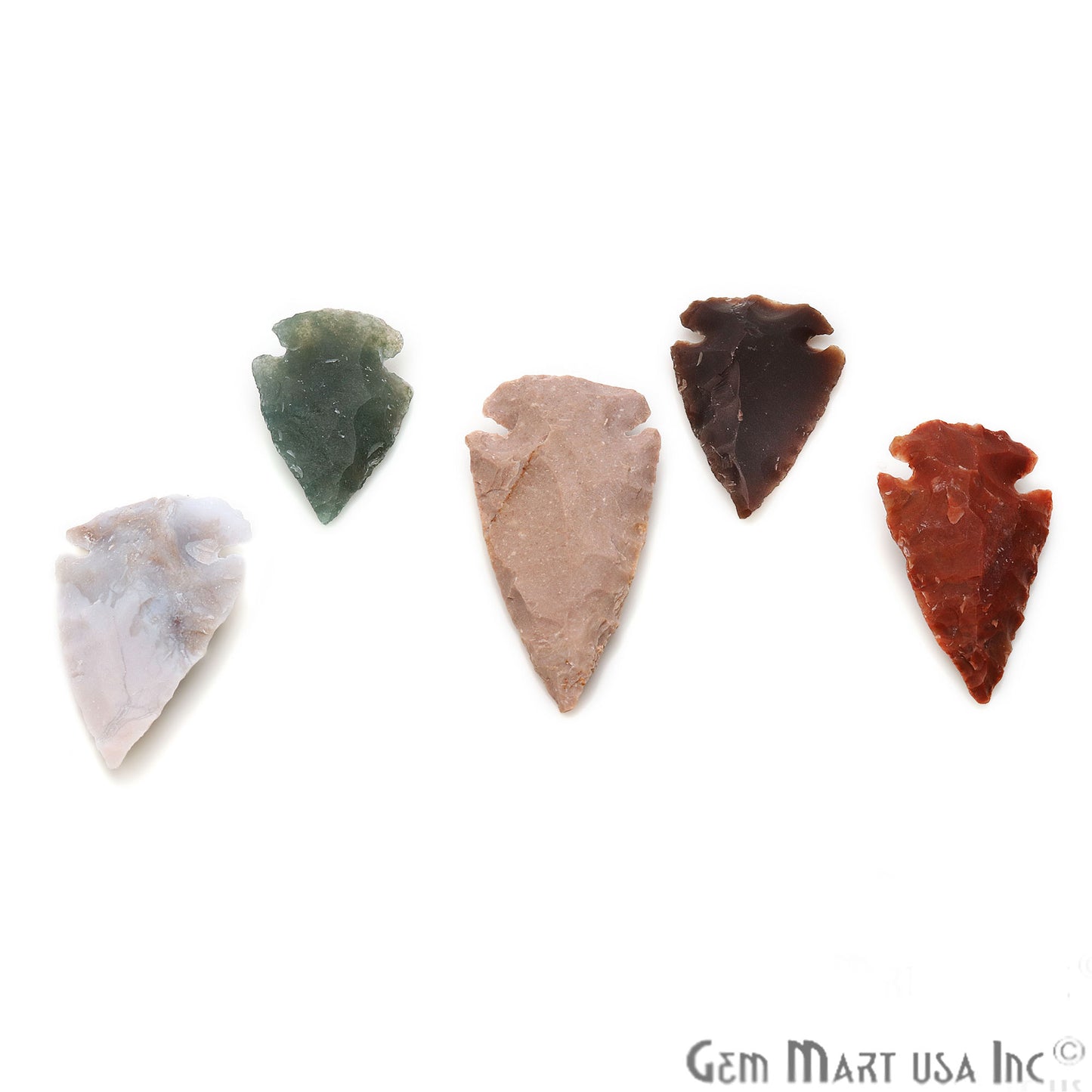 5pc Lot Arrowhead Cut Gemstones, 44x21mm Handcrafted Stone, Loose Gemstone, DIY Pendant, DIY Jewelry - GemMartUSA