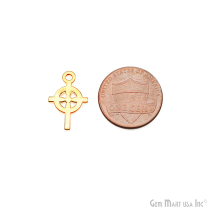 Celtic Cross Shape Laser Finding Gold Plated 18x11mm Charm For Bracelets & Pendants