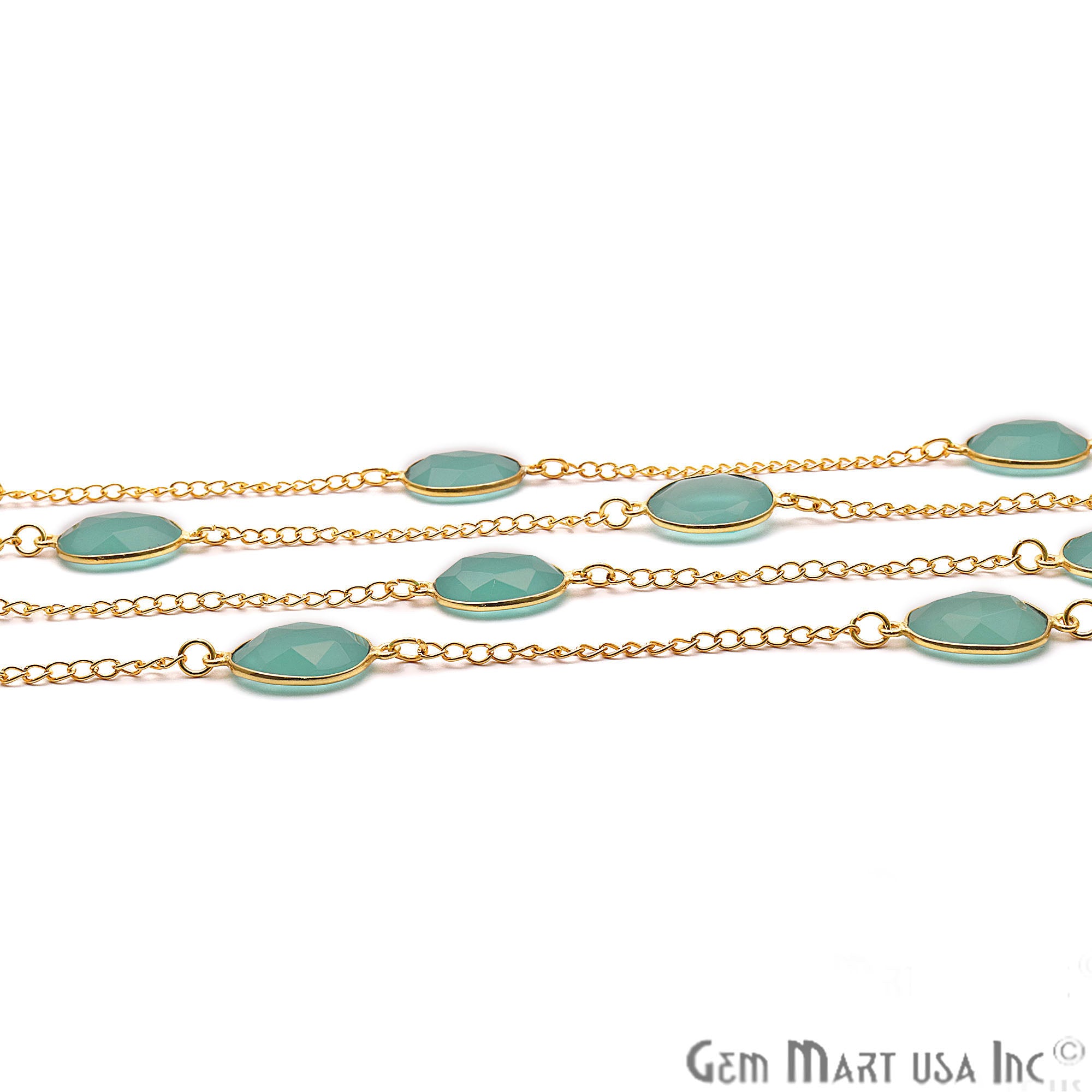 Aqua Chalcedony Faceted Oval Shape 10-15mm Gold Plated Bezel Connector Chain - GemMartUSA (764044705839)