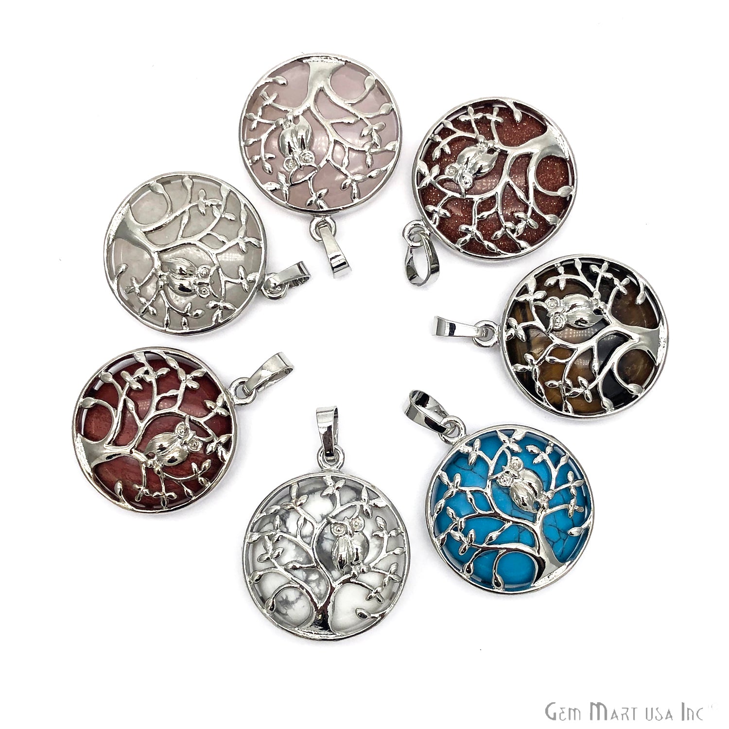 DIY Gemstone Silver Plated Tree of life Necklace Pendant (Pick Your Gemstone) - GemMartUSA