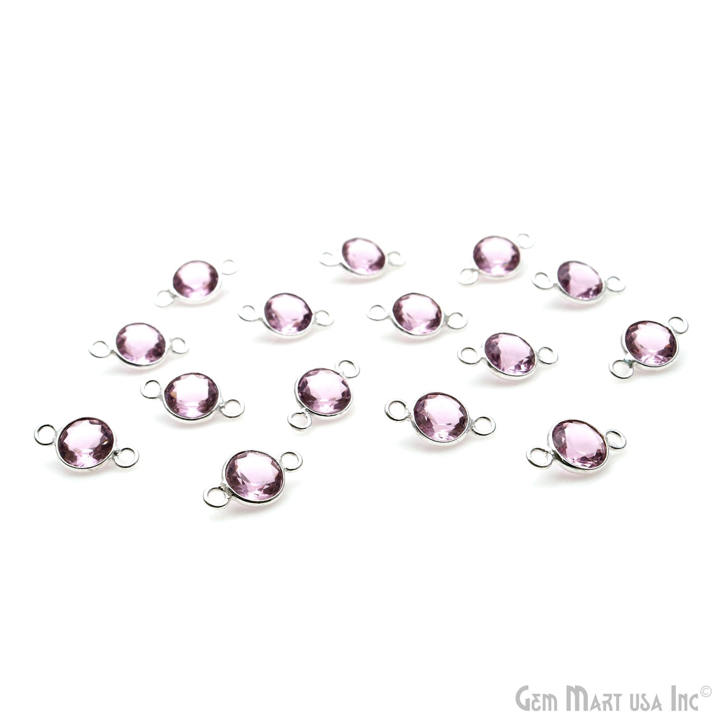 Morganite Quartz Round 6mm Brilliant Cut Silver Double Bail Connector