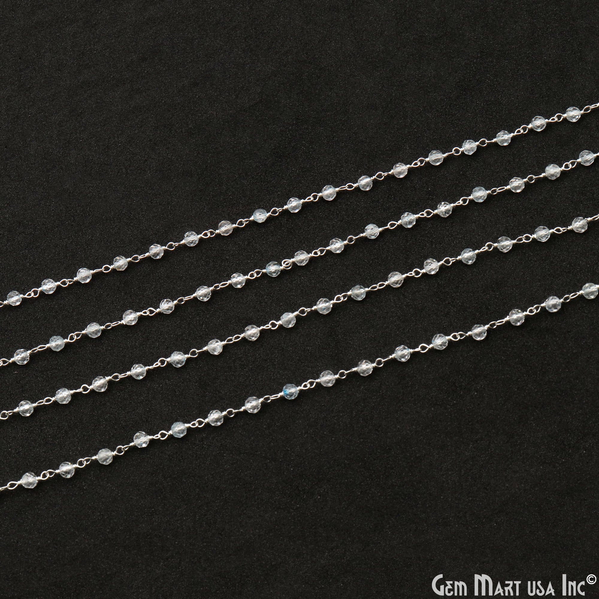 White Topaz 3-3.5mm Faceted Beads Sterling Silver Wire Wrapped Rosary
