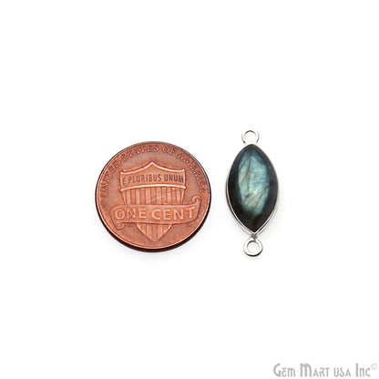 Flashy Labradorite Cabochon 9x16mm Marquise Double Bail Silver Plated Gemstone Connector