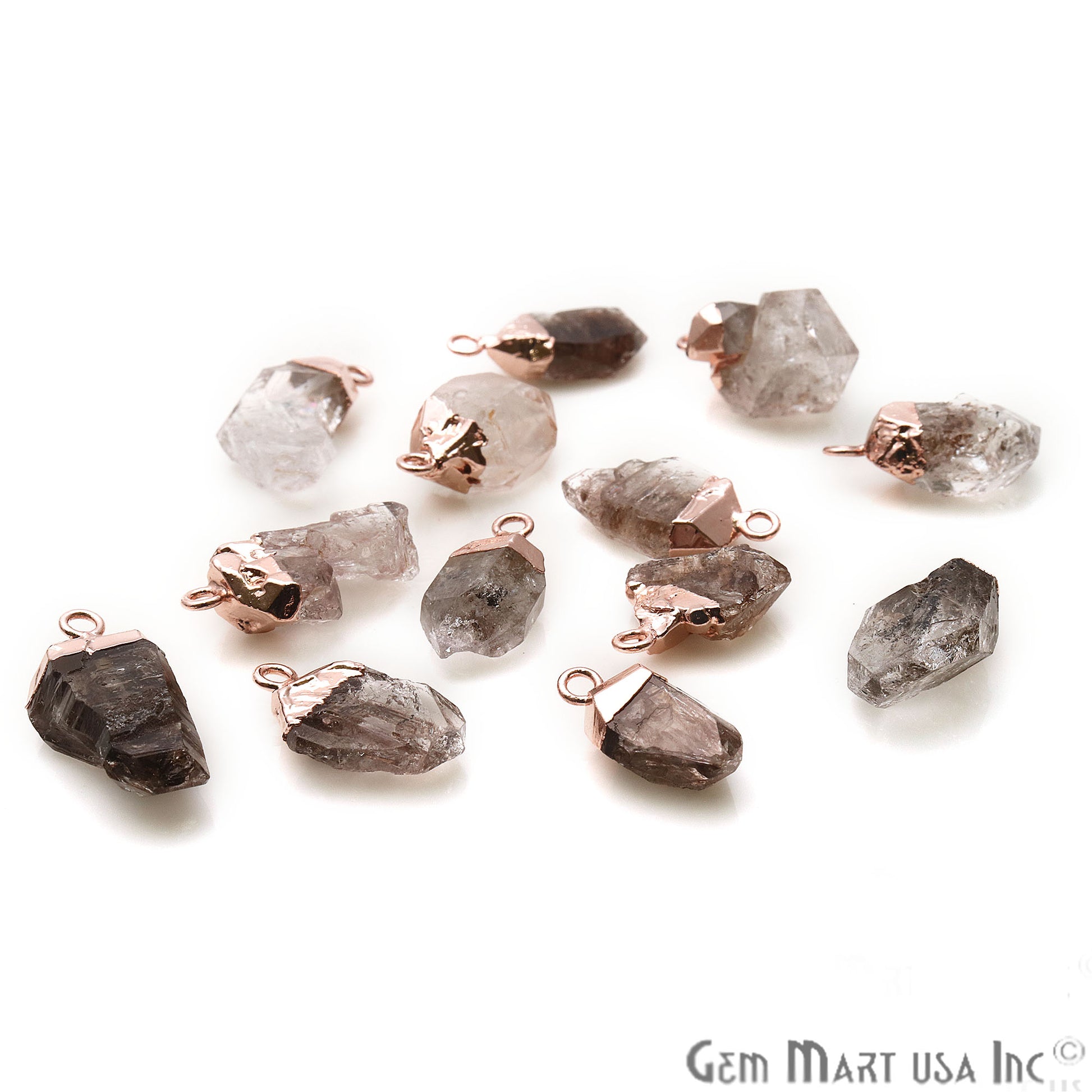 Rough Herkimer Diamond Organic 24x13mm Rose Gold Electroplated Pendant Connector - GemMartUSA