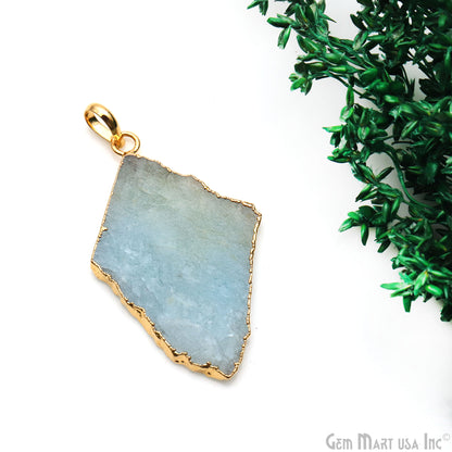 Aquamarine Free Form shape 45x26mm Gold Electroplated Gemstone Single Bail Pendant