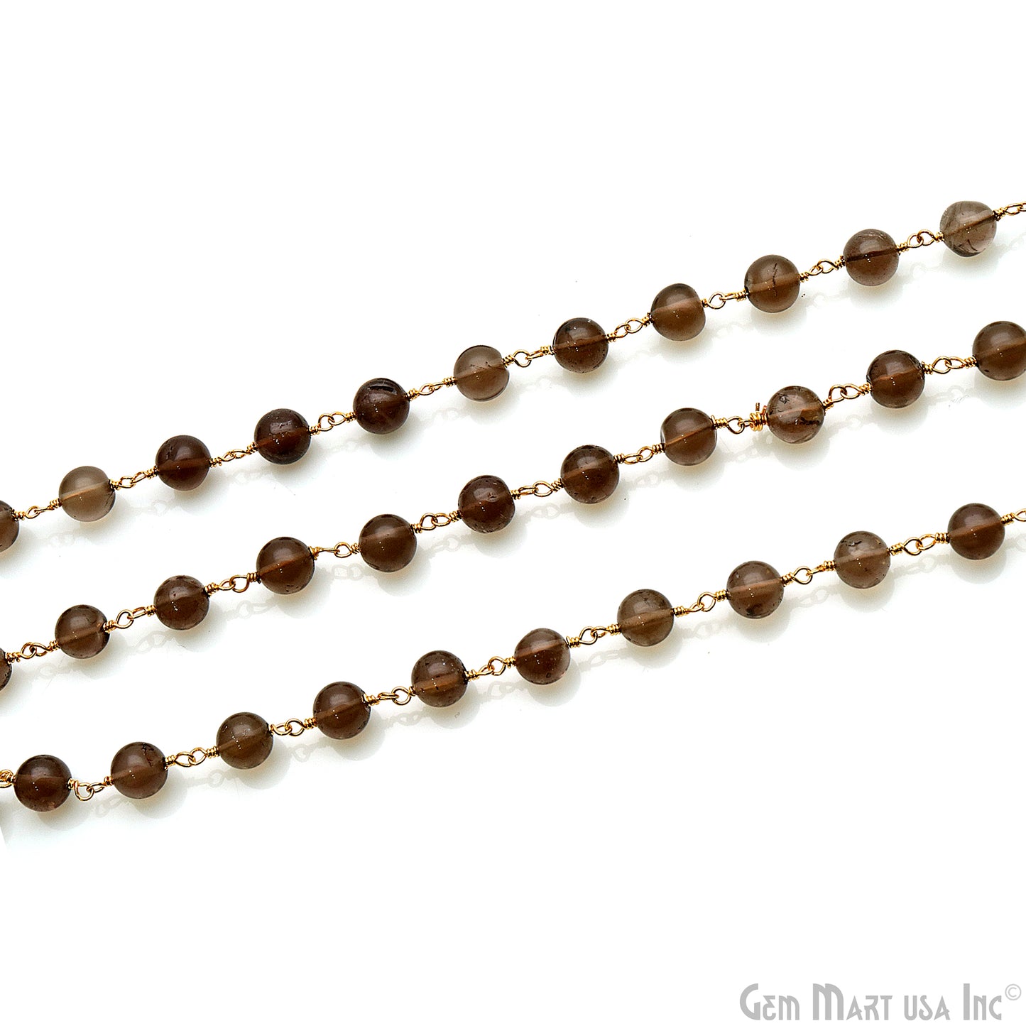 Smoky Topaz 5-6mm Gold Plated Round Cabochon Beads Rosary Chain