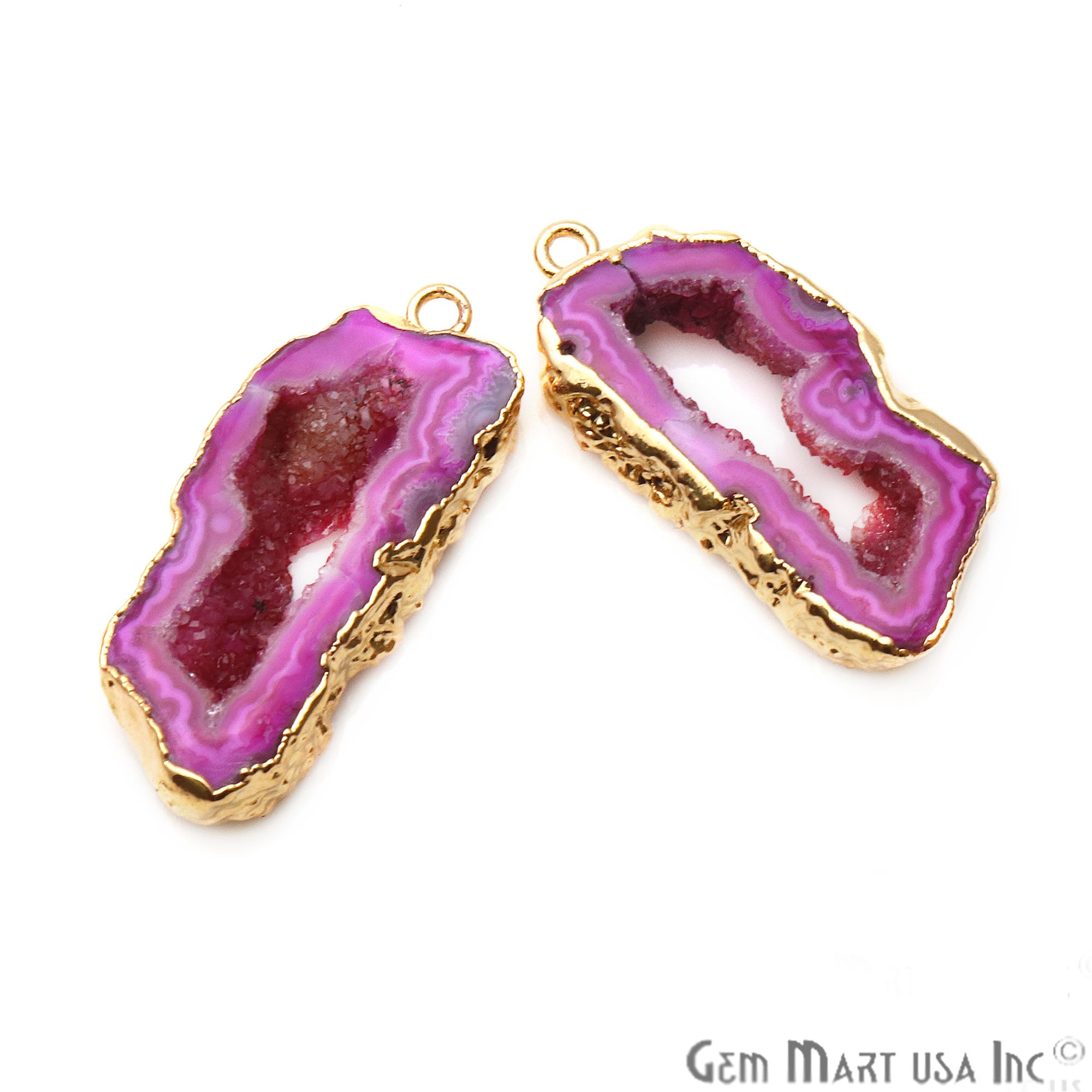 Agate Slice 16x33mm Organic Gold Electroplated Gemstone Earring Connector 1 Pair - GemMartUSA