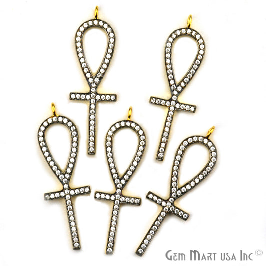 Ankh Cross' CZ Pave Gold Vermeil Charm for Bracelet & Pendants - GemMartUSA