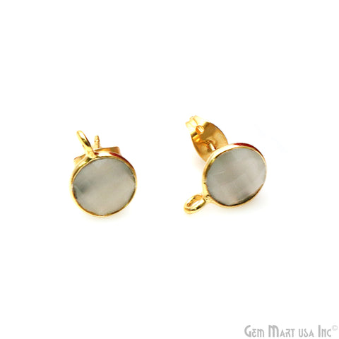 Round Faceted 12x9mm Single Bail Gold Plated Gemstone Stud Earrings