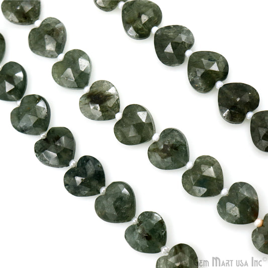 Green Apatite Heart Beads, 7 Inch Gemstone Strands, Drilled Strung Briolette Beads, Heart Shape, 10mm