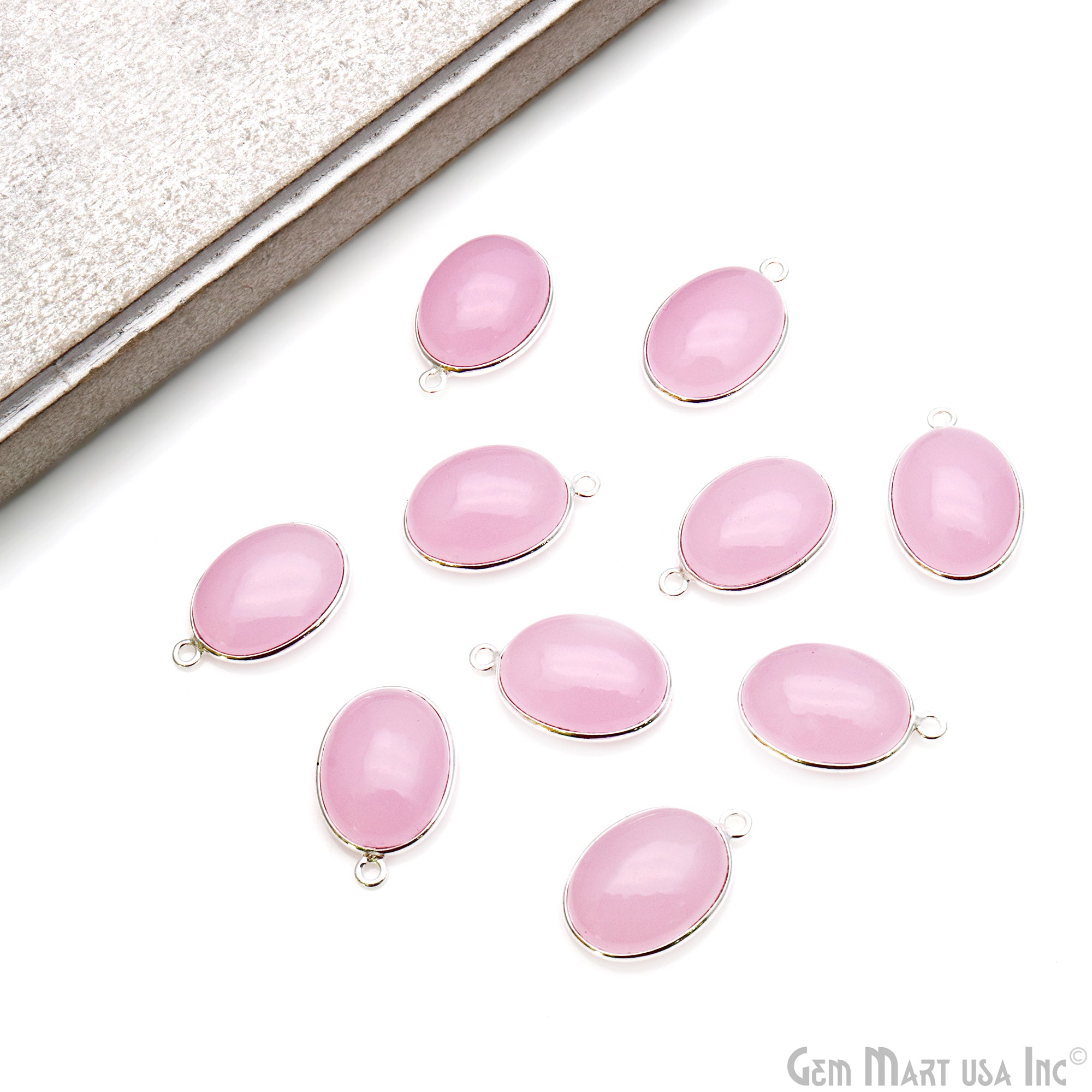 Rose Chalcedony Cabochon Silver Plated Single Bail Connector
