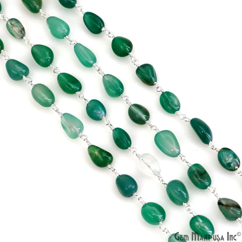 Shaded Green Onyx 12x5mm Tumble Beads Silver Plated Rosary Chain