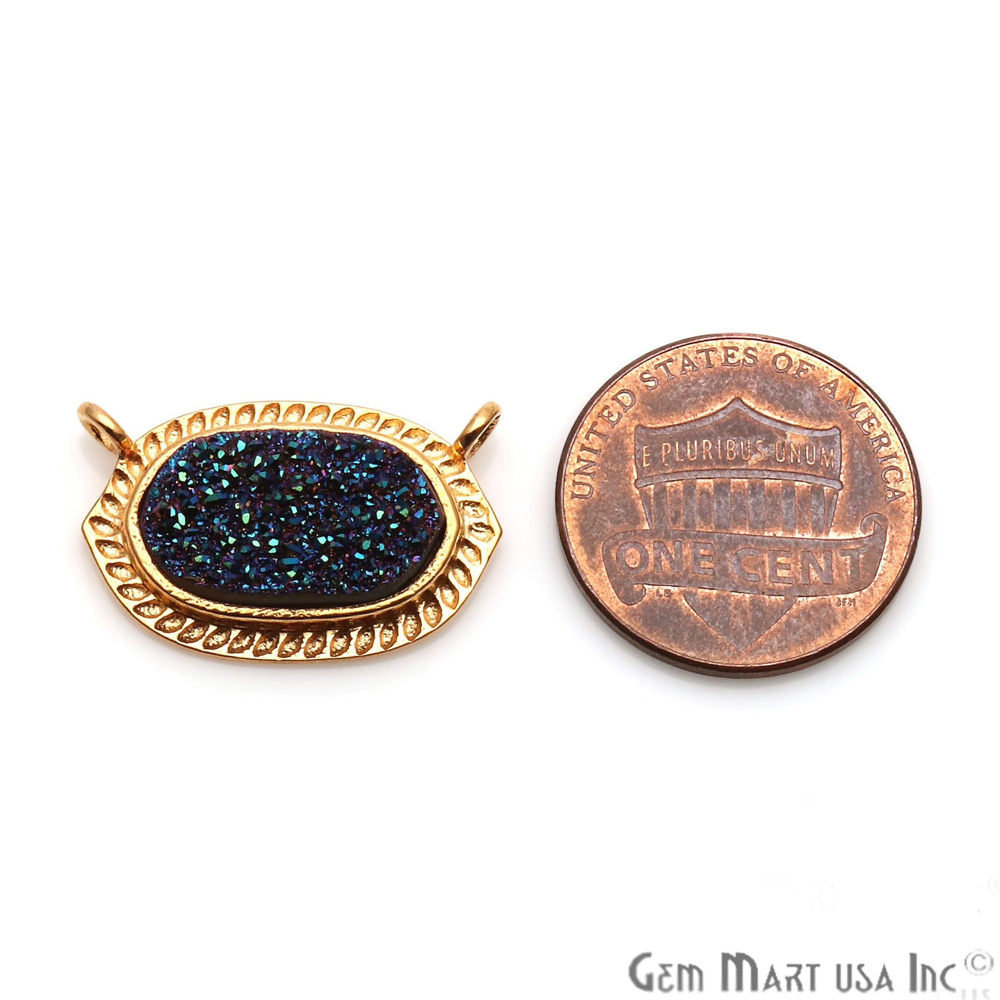 Druzy Hexagon 22x14mm Gold Plated Cat Bail Pendant Connector (Pick Color) - GemMartUSA