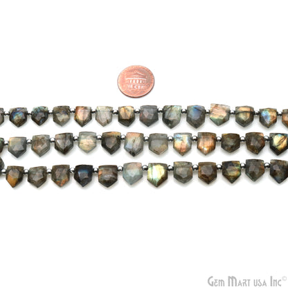 Labradorite Pentagon Beads, 8 Inch Gemstone Strands, Drilled Strung Briolette Beads, Pentagon Shape, 9x12mm