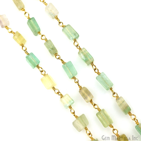 Fluorite Beads 8x5mm Gold Plated Wire Wrapped Beaded Rosary Chain