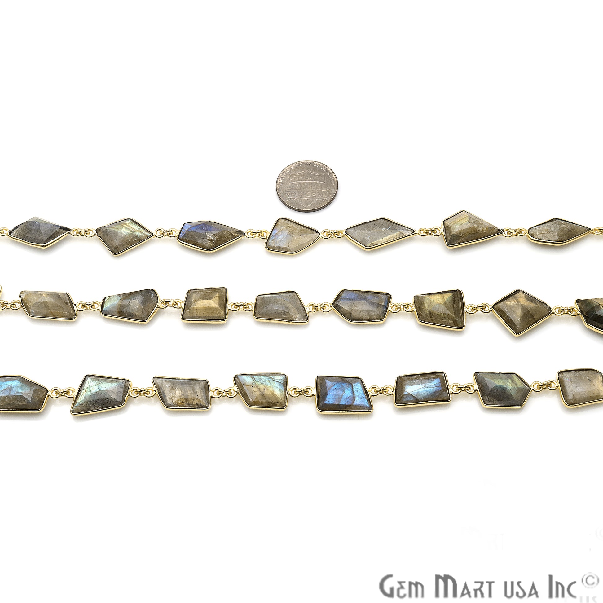 Labradorite 10-15mm Fancy Cut Bezel Link Gold Plated Continuous Connector Chain - GemMartUSA