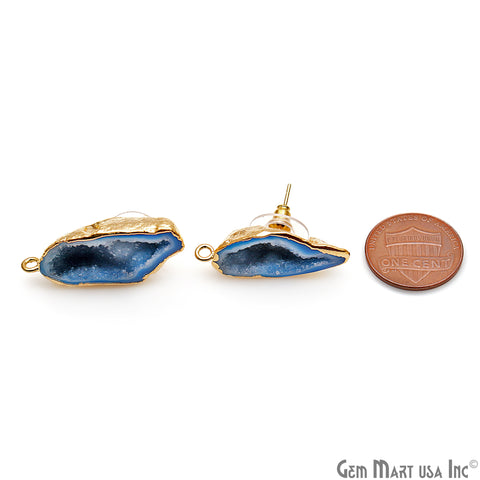 DIY Agate Slice Geode Druzy 14x33mm Gold Electroplated Loop Connector Studs Earrings - GemMartUSA
