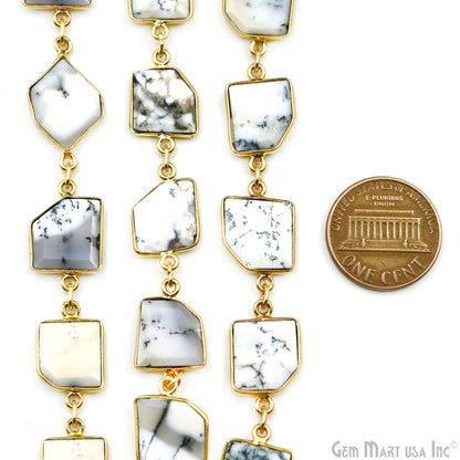 Dendrite Opal 10-15mm Faceted Free Form Gold Plated Bezel Connector Chain