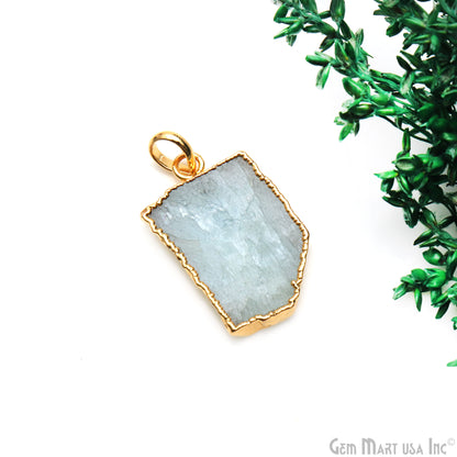 Aquamarine Free Form shape 30x19mm Gold Electroplated Gemstone Single Bail Pendant