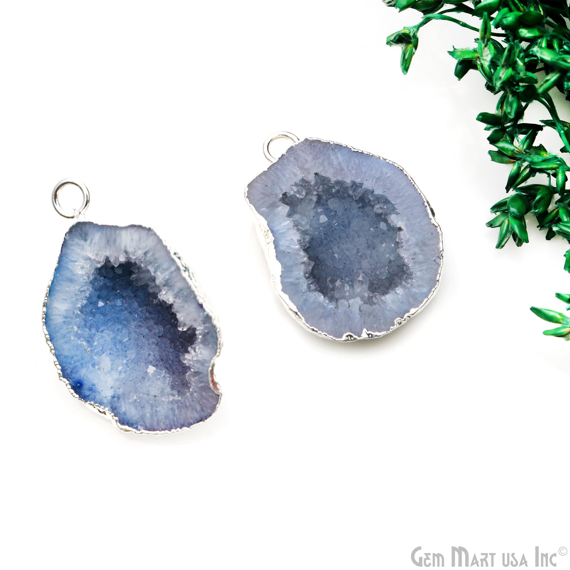 Geode Druzy 31x20mm Organic Silver Electroplated Single Bail Gemstone Earring Connector 1 Pair