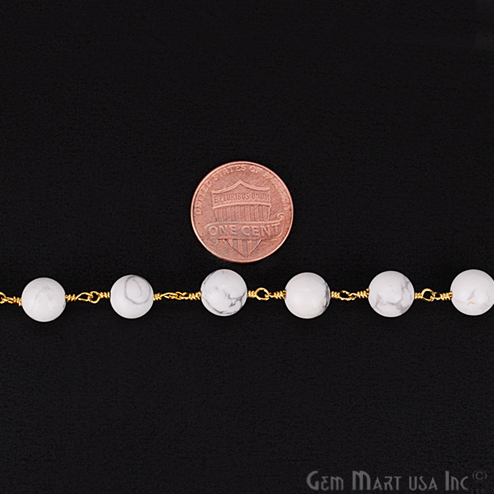 Howlite Jade Faceted Beads 8mm Gold Plated Wire Wrapped Rosary Chain - GemMartUSA