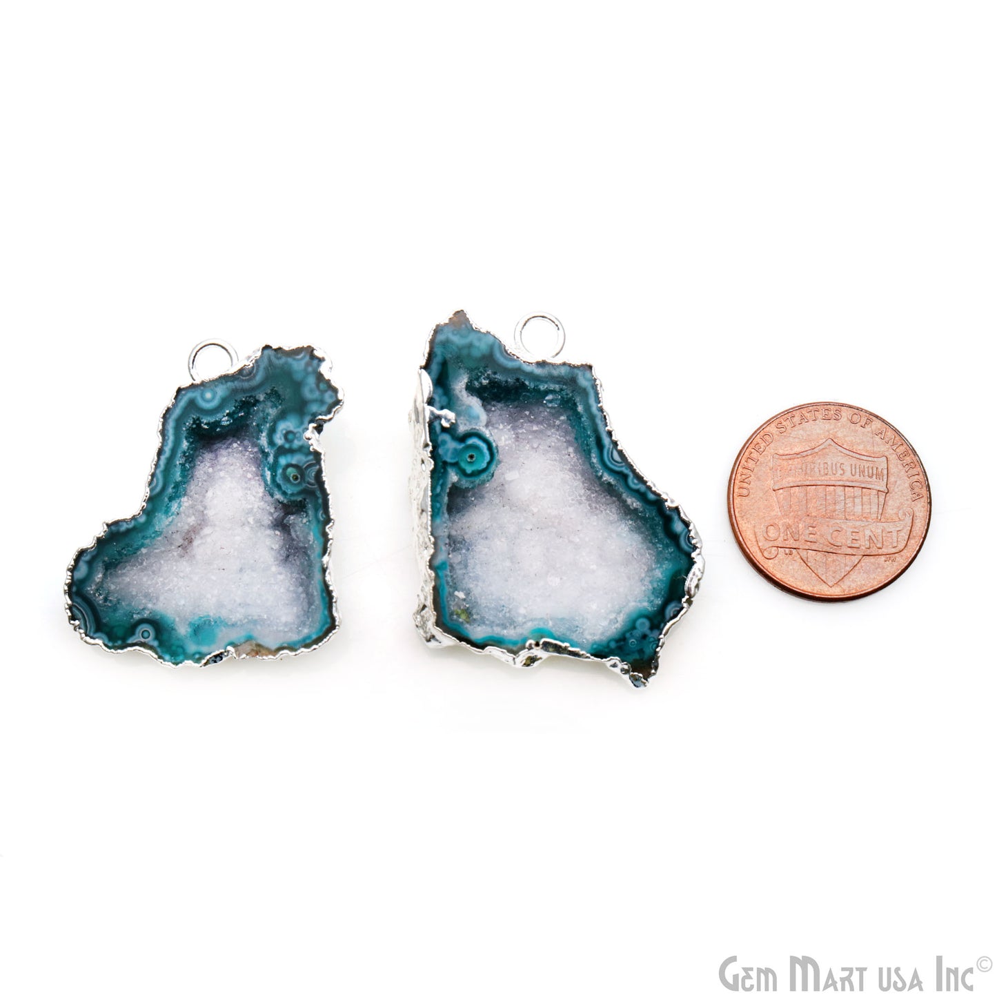 Geode Druzy 36x26mm Organic Silver Electroplated Single Bail Gemstone Earring Connector 1 Pair