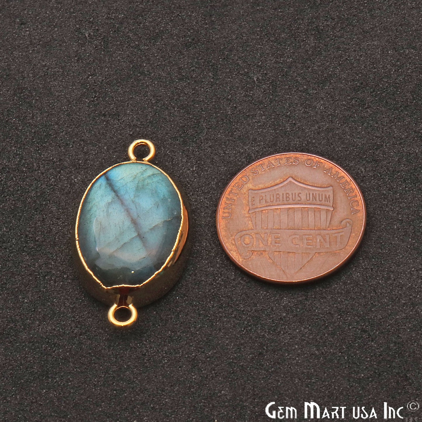 Labradorite Cabochon 27x15mm Oval Gold Electroplated Double Bail Gemstone Connector - GemMartUSA