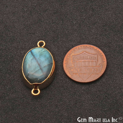 Labradorite Cabochon 27x15mm Oval Gold Electroplated Double Bail Gemstone Connector - GemMartUSA