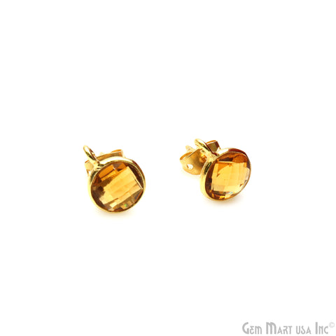 Round Faceted 12x9mm Single Bail Gold Plated Gemstone Stud Earrings