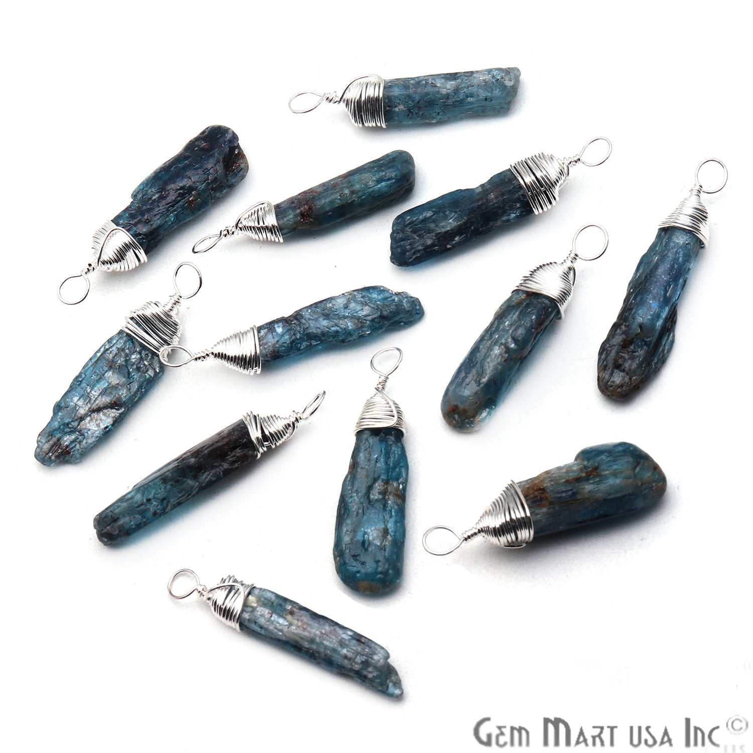 Blue Kyanite Silver Wire Wrapped 27x6mm Jewelry Making Rough Shape Connector - GemMartUSA