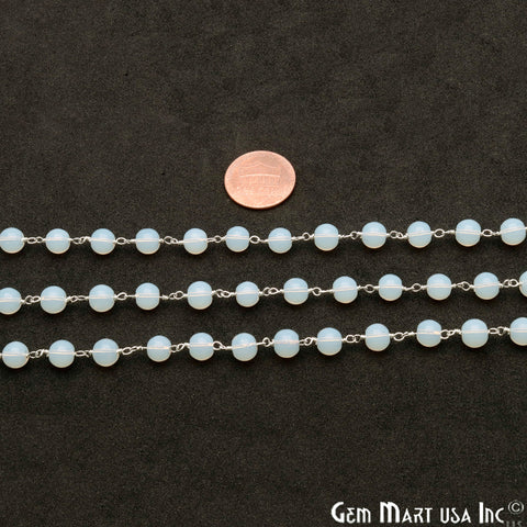 Opalite Jade Smooth Beads 6mm Silver Plated Wire Wrapped Rosary Chain - GemMartUSA