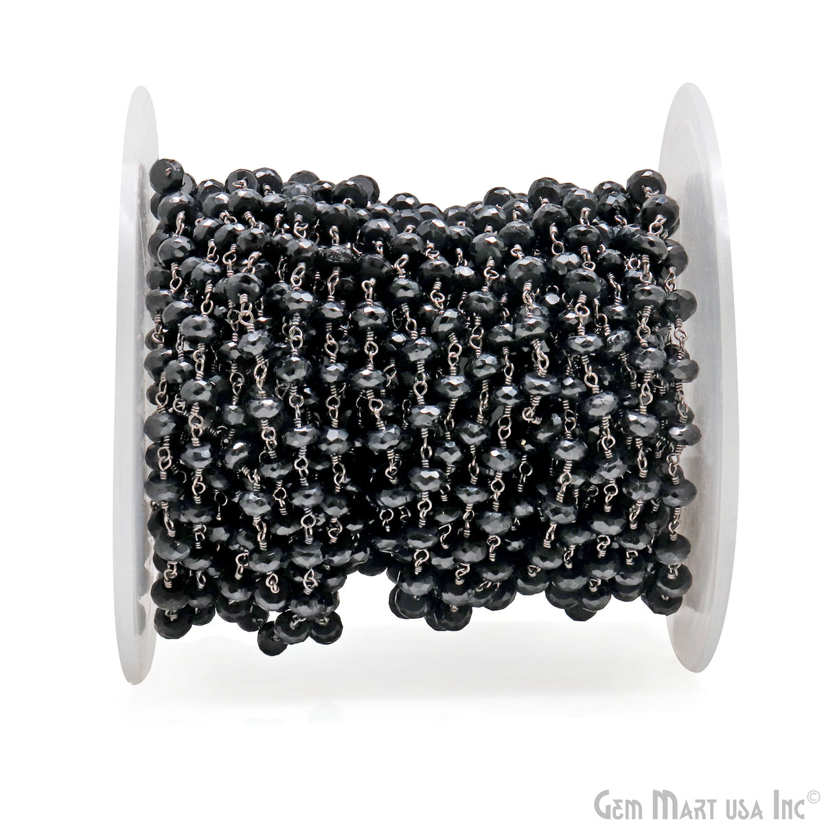 Black Spinel 5-6mm Oxidized Wire Wrapped Beads Rosary Chain